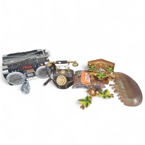 Group of Vintage Items and Props - Including Cuckoo Clock, Prop Phone, etc