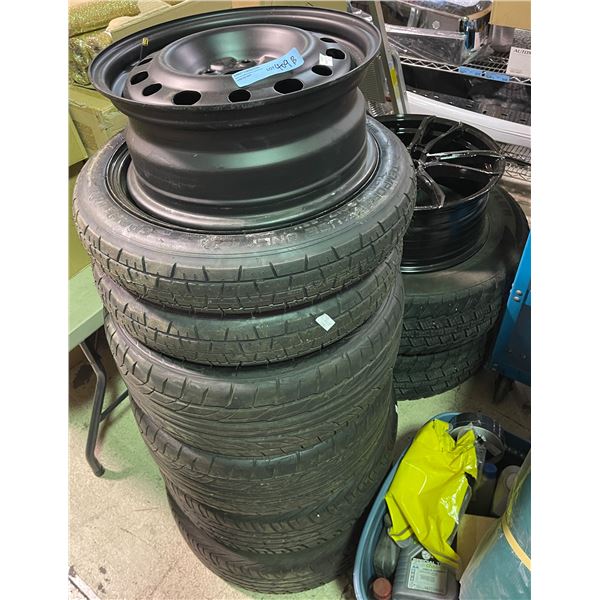 Group of Auto Tires and Steel Rims - Various Brands - As Is
