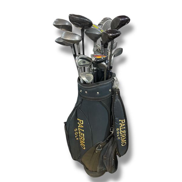 Palermo Golf Cart Bag with Assorted Clubs - Mixed Woods, Irons, and Putters