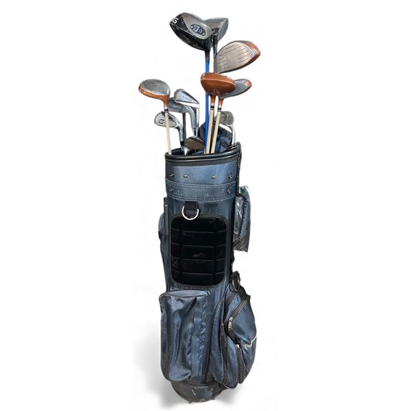 PricewaterhouseCoopers (PwC) Blue Golf Bag with Assorted Clubs - Mixed Woods, Irons & Putter