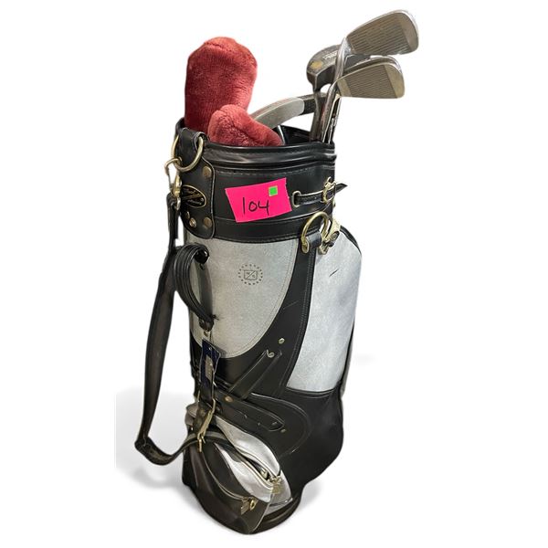 Wilson Vintage Leather Golf Bag with Assorted Clubs