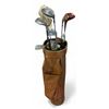 Image 1 : Vintage Brown Leather Golf Bag with Assorted Clubs