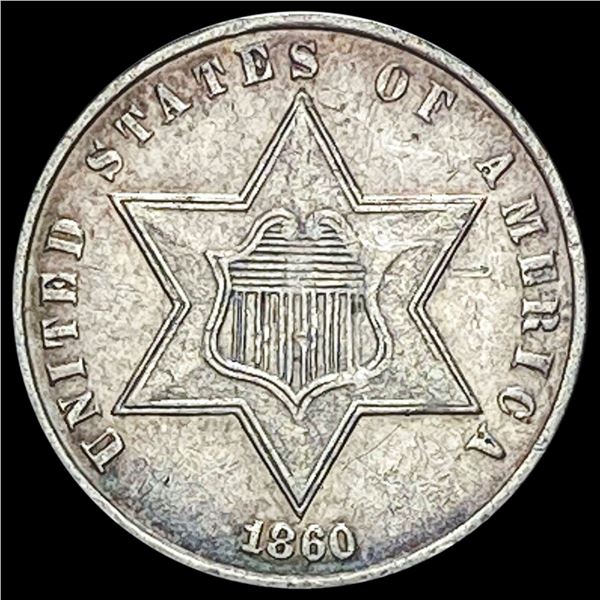1860 Silver Three-Cent Piece CHOICE AU