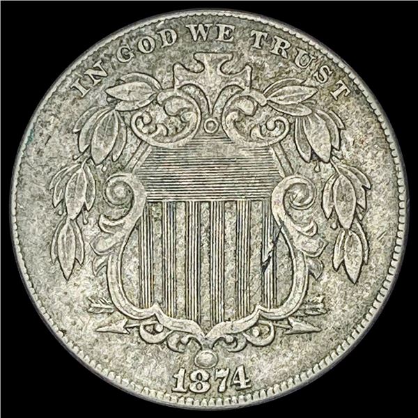 1874 Shield Nickel NEARLY UNCIRCULATED