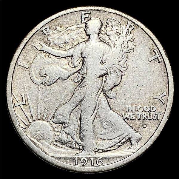 1916-S Silver Half Dollar Walking Liberty LIGHTLY CIRCULATED