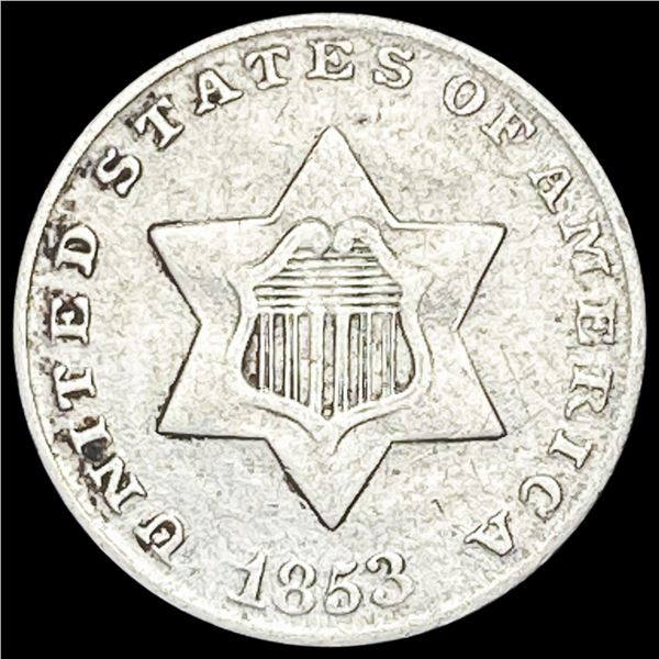1853 Silver Three-Cent Piece NEARLY  UNCIRCULATED
