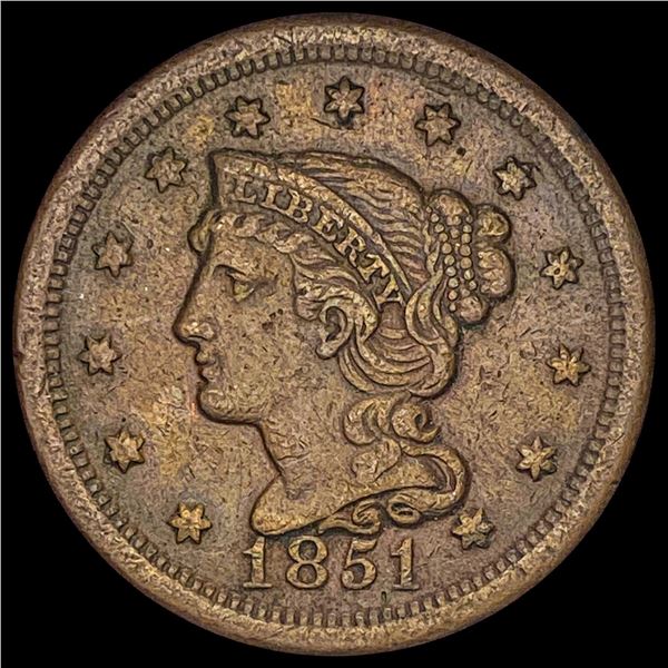 1851 Braided Hair Large Cent LIGHTLY  CIRCULATED