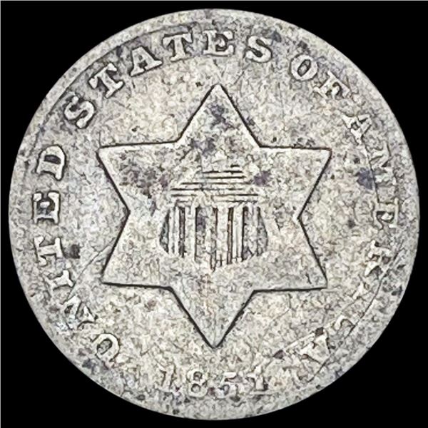 1851 Silver Three-Cent Piece NICELY  CIRCULATED