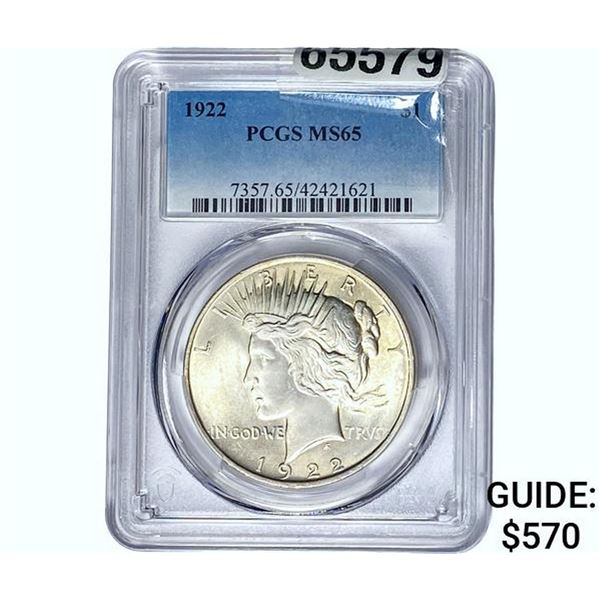 1922 Silver Peace Dollar PCGS MS65