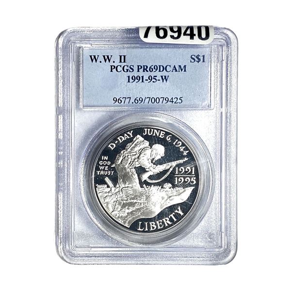 1991-95-W WWII Commemorative .7736oz Silver Dollar PCGS PR69 DCAM