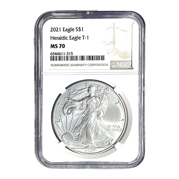 2021 Silver Eagle NGC MS70 Heraldic Eagle T-1