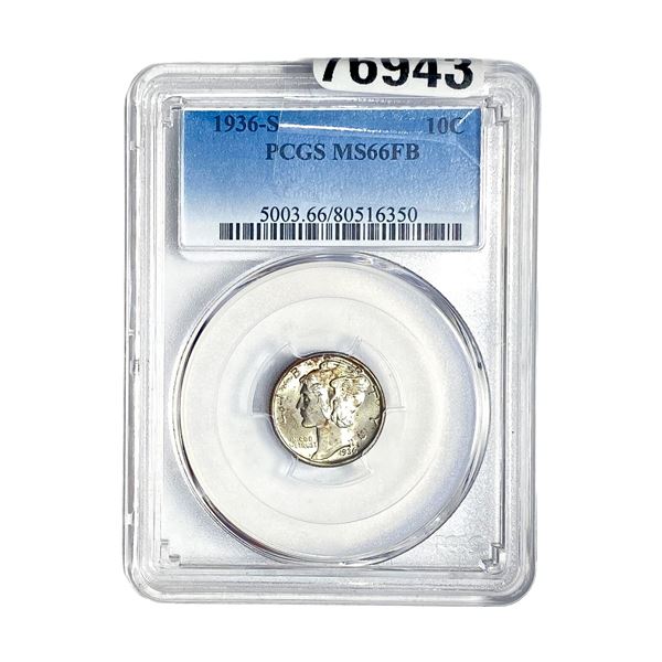 1936-S Mercury Silver Dime PCGS MS66 FB