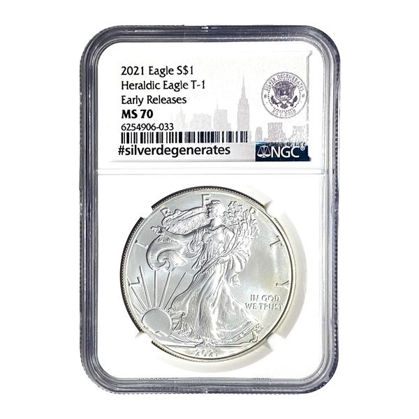 2021 Silver Eagle NGC MS70 Heraldic Eagle T-1