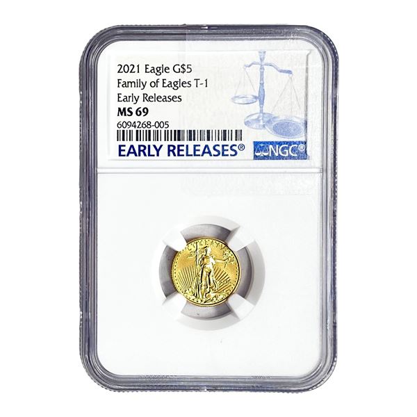 2021 $5 Gold Half Eagle NGC MS69 1/10oz T-1