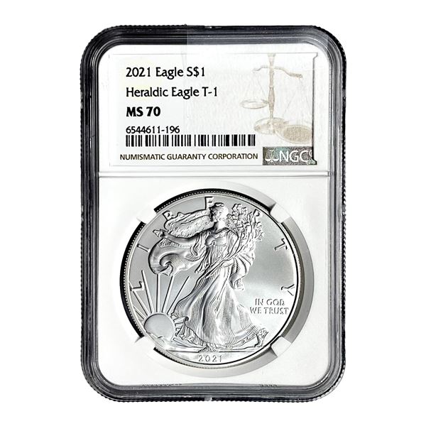 2021 Silver Eagle NGC MS70 Heraldic Eagle T-1