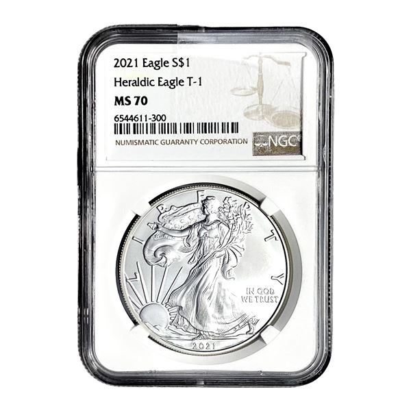 2021 Silver Eagle NGC MS70 Heraldic Eagle T-1