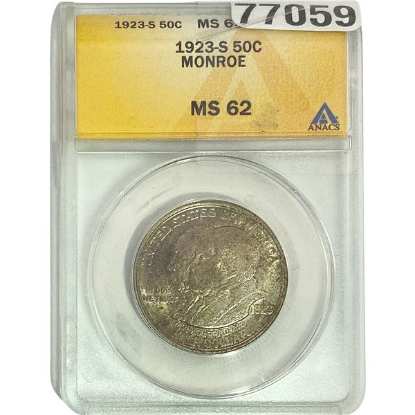 1923-S Monroe Half Dollar ANACS MS62