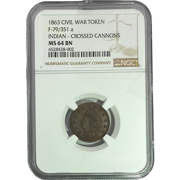 1863 Civil War Token F-79/351 a NGC MS64 BN