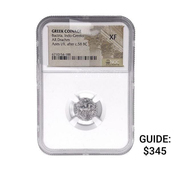 After 58.BC Bactria Indo-Greeks AR Drach Azes I/II NGC XF