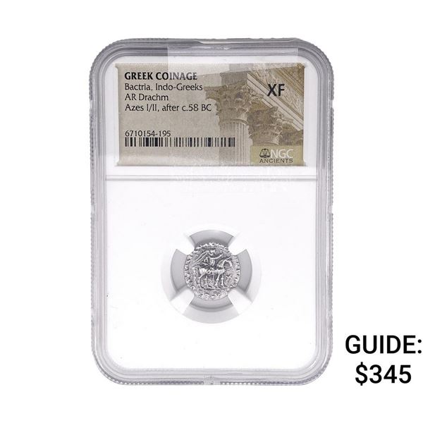 After 58.BC Bactria Indo-Greeks AR Drach Azes I/II NGC XF