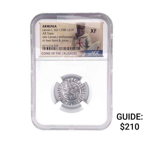 1198-1219 AD Armenia Levon I AR Tram NGC XF