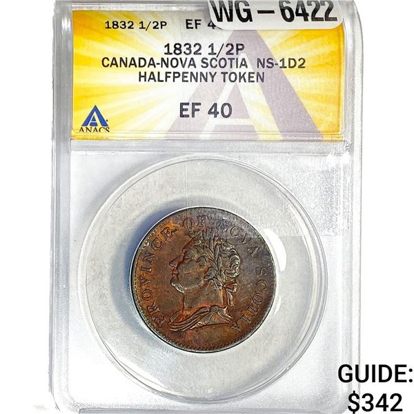 Canada-Nova Scotia NS-1D2 Halfpenny Token ANACS EF40