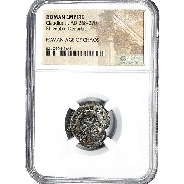 Roman Claudius II, AD268-270 BI Dbl-Denarius NGC
