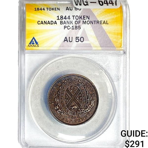 1844 Token Canada Bank of Montreal PC-1B5 ANACS AU50