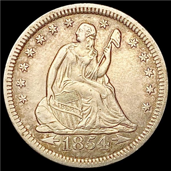 1854-O Arrows Seated Liberty Quarter CHOICE AU