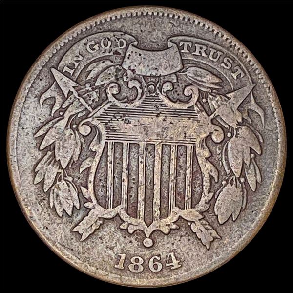 1864 Small Motto Bronze 2 Cents NICE CIRC
