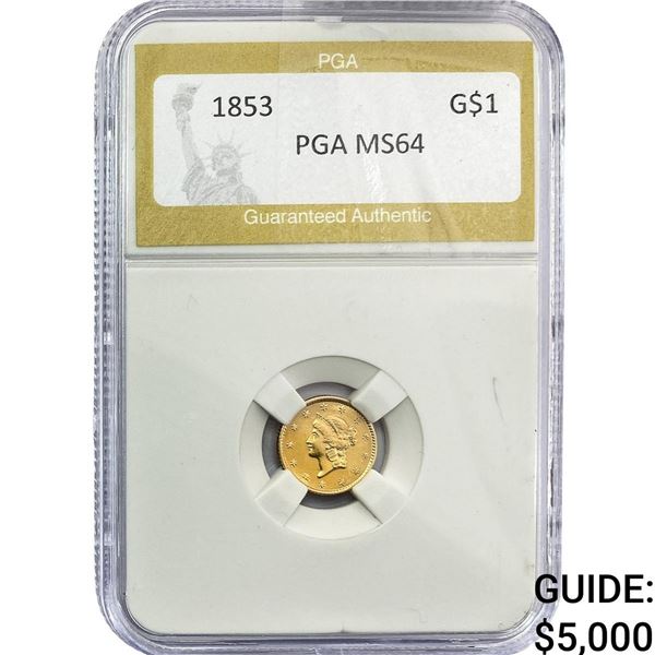 1853 Rare Gold Dollar PGA MS64