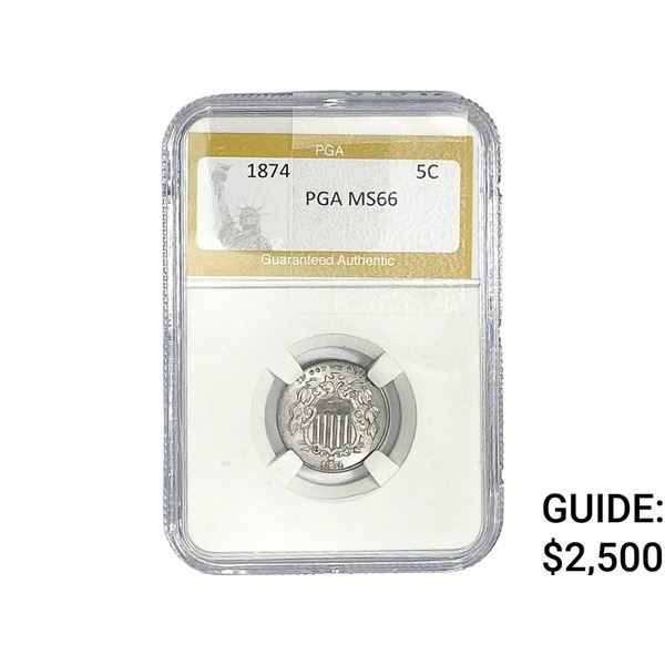 1874 Shield Nickel PGA MS66