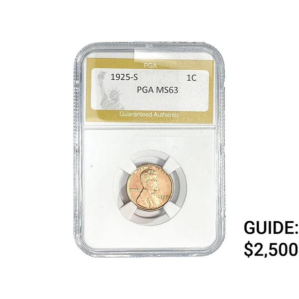 1925-S Wheat Cent PGA MS63
