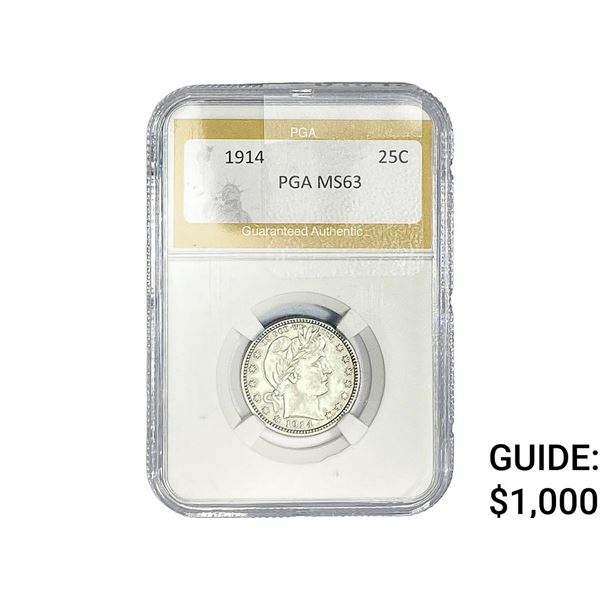 1914 Barber Quarter PGA MS63