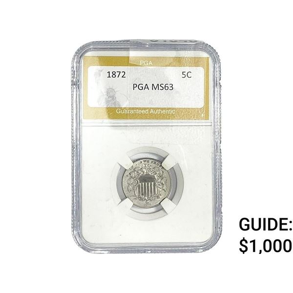 1872 Shield Nickel PGA MS63