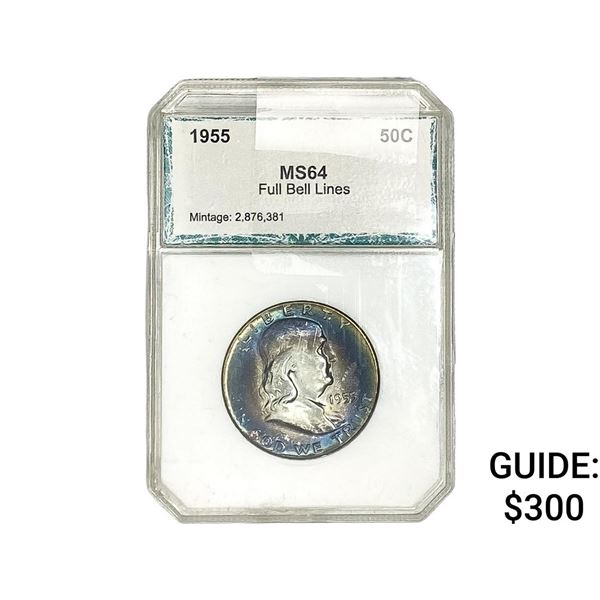 1955 Franklin Half Dollar PCI MS64 Full Bell LInes