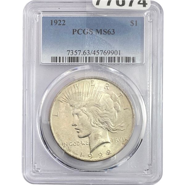 1922 Silver Peace Dollar PCGS MS63