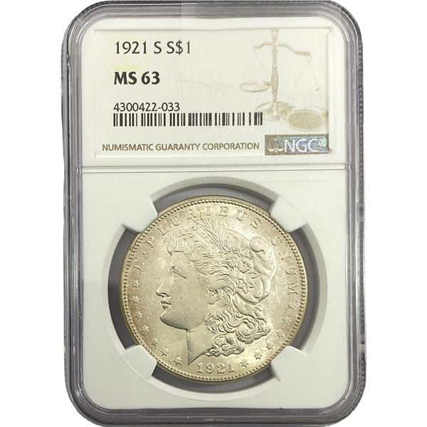 1921-S Morgan Silver Dollar NGC MS63