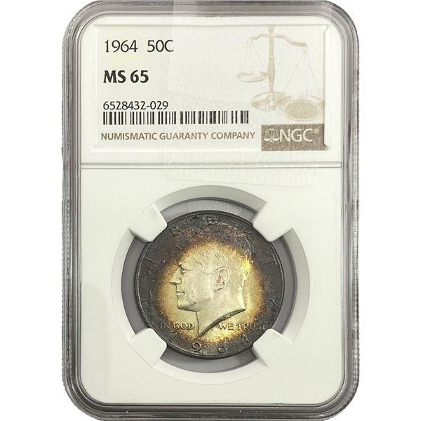 1964 Kennedy Half Dollar NGC MS65 Toned