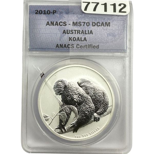 2010-P Australia 1oz Silver Koala ANACS MS70 DCAM