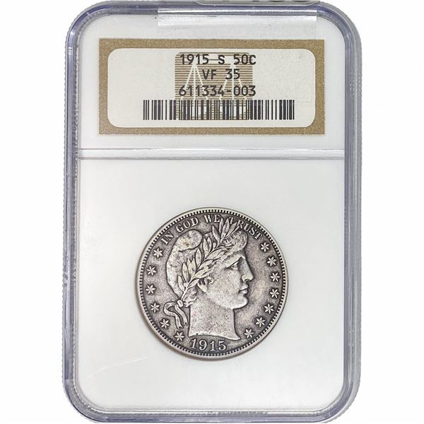 1915-S Barber Half Dollar NGC VF35