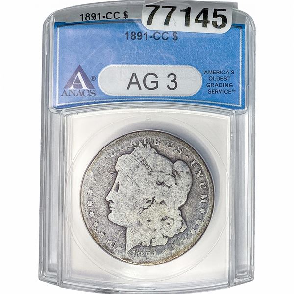 1891-CC Morgan Silver Dollar ANACS AG3