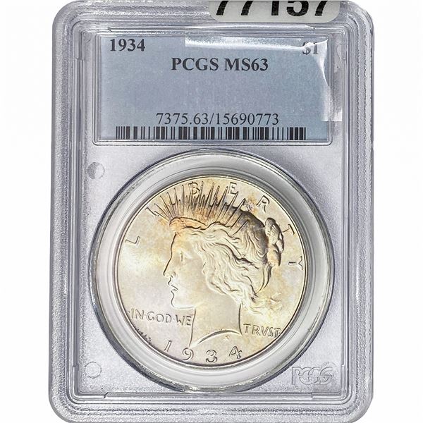 1934 Silver Peace Dollar PCGS MS63