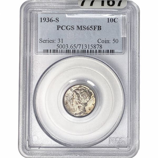 1936-S Mercury Silver Dime PCGS MS65 FB