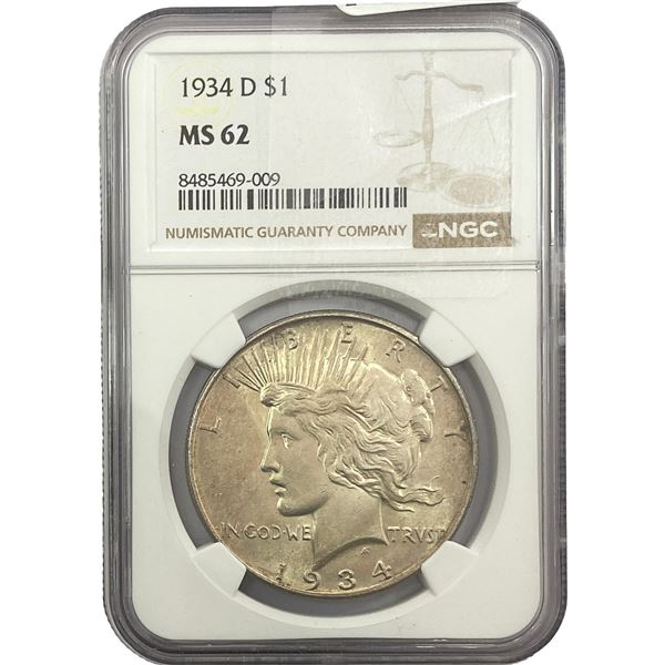 1934-D Silver Peace Dollar NGC MS62