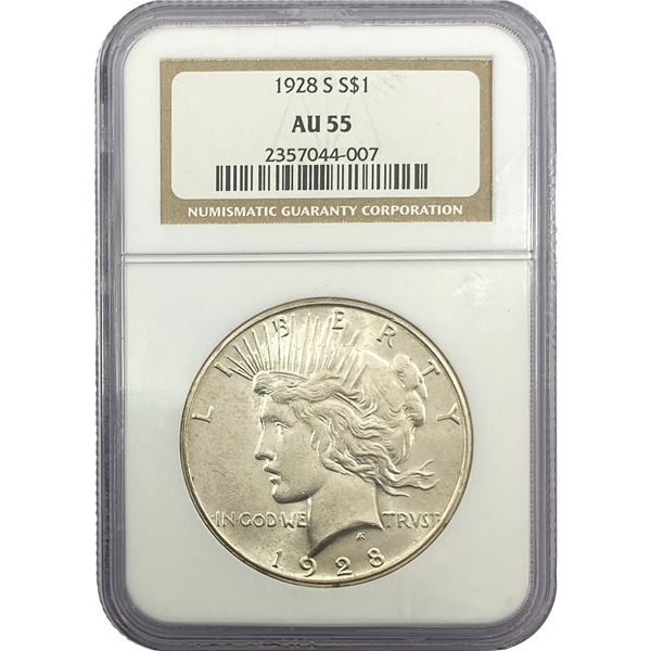 1928-S Silver Peace Dollar NGC AU55