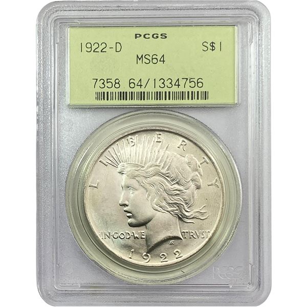 1922-D Silver Peace Dollar PCGS MS64