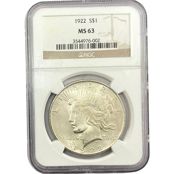 1922 Silver Peace Dollar NGC MS63