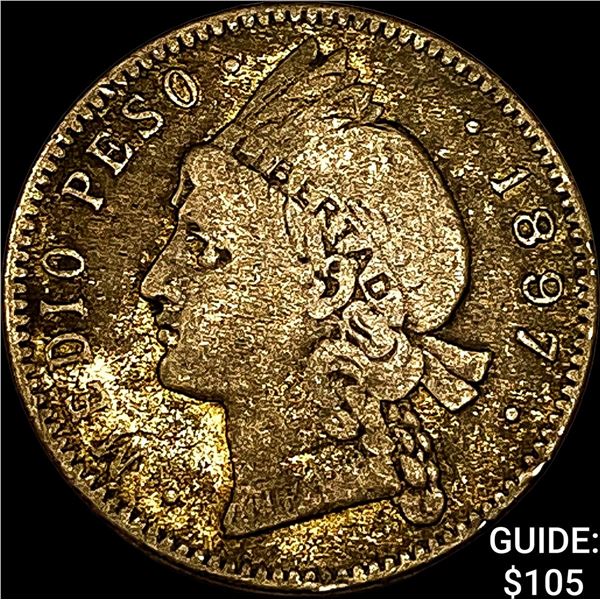 1937 Dominican Republic Silver 1/2 Peso NEARLY UNCIRCULATED