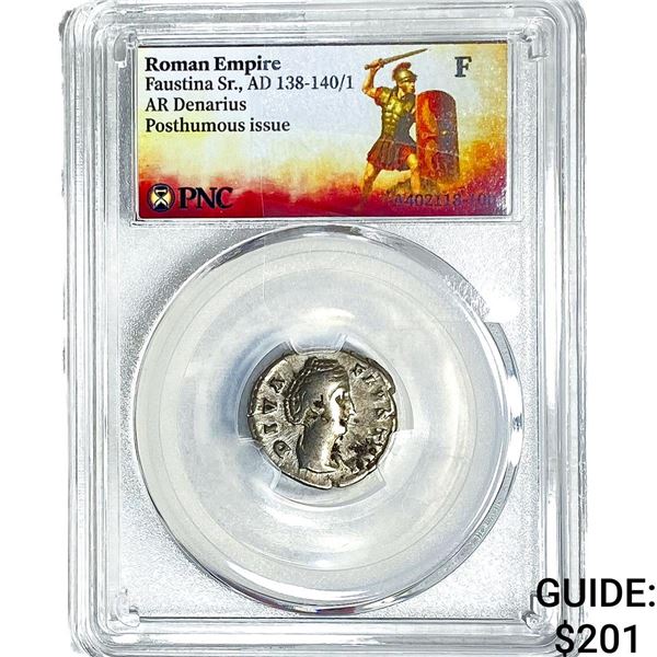 Roman Faustina Sr.,AD 138-140/1 AR Denarius PNC F